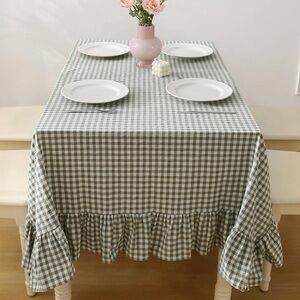 Sage Green Ruffled Gingham Tablecloth